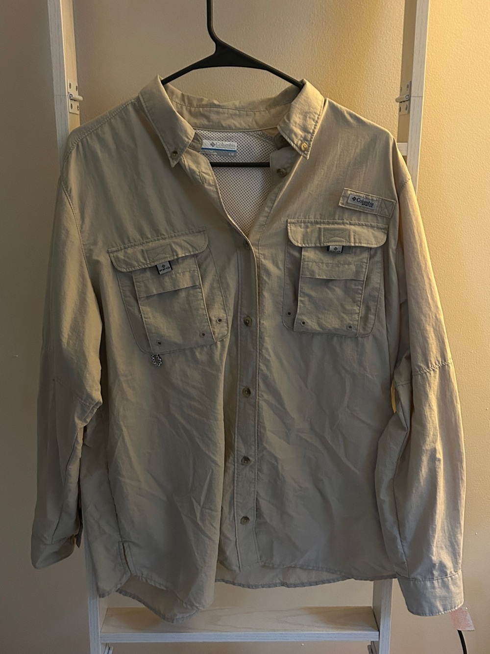 Columbia PFG Bahama II Long Sleeve Fishing Shirt Beige Khaki Women's Size Large
